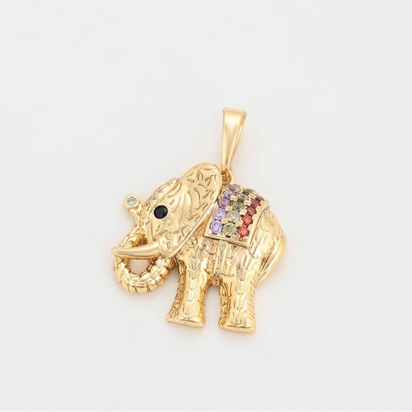 Elephant Necklace CZ Colorful Stone 14k Gold Plated Luxury Jewelry - Picture 4 of 12